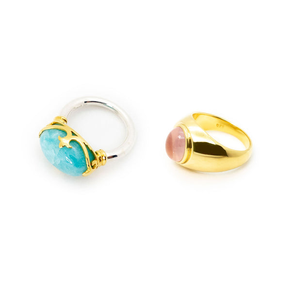 Duchess and Signet Ring Set | Amazonite and Rose Quartz | Valued at $418