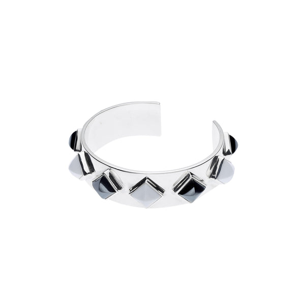 Meroe Cuff | Hematite and White Agate with 925 Sterling Silver
