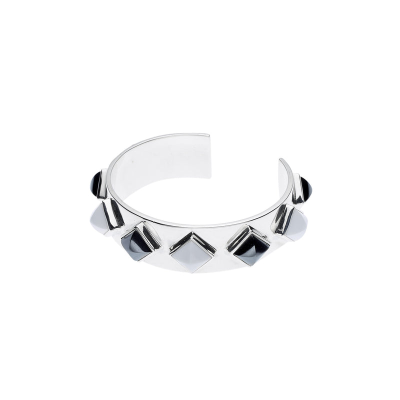 Meroe Cuff | Hematite and White Agate with 925 Sterling Silver