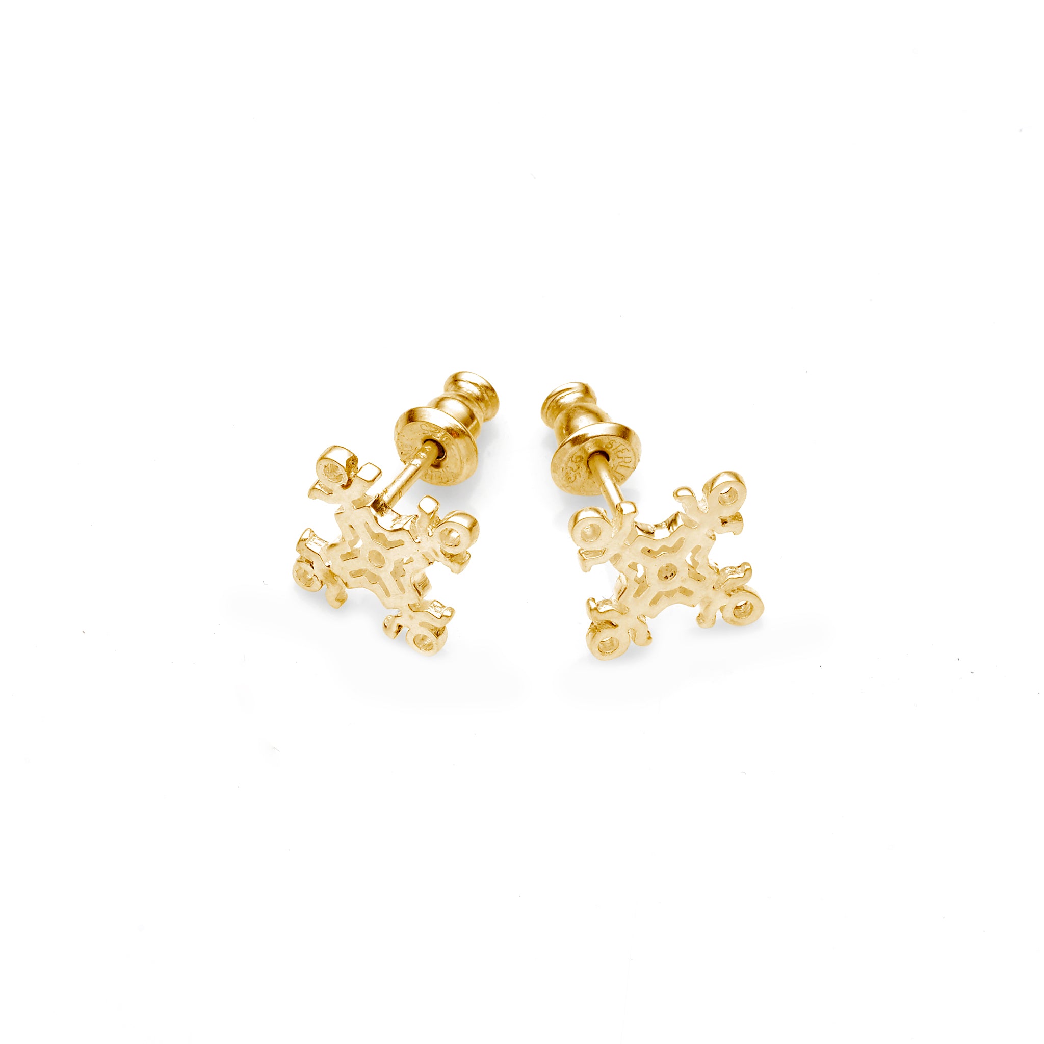 Hangman Square Studs | 925 Sterling Silver with Gold Plate