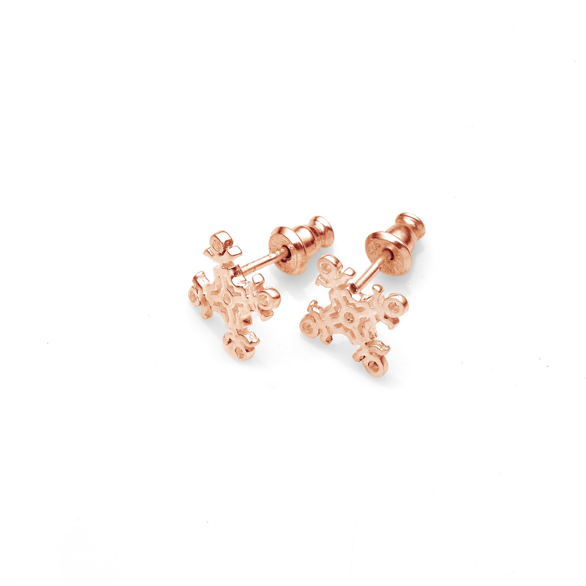 Hangman Square Studs | 925 Sterling Silver with Rose Gold Plate