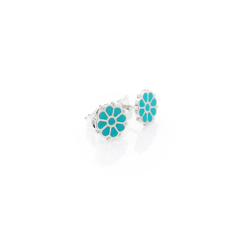Flower Stud | Turquoise Enamel with Sterling Silver
