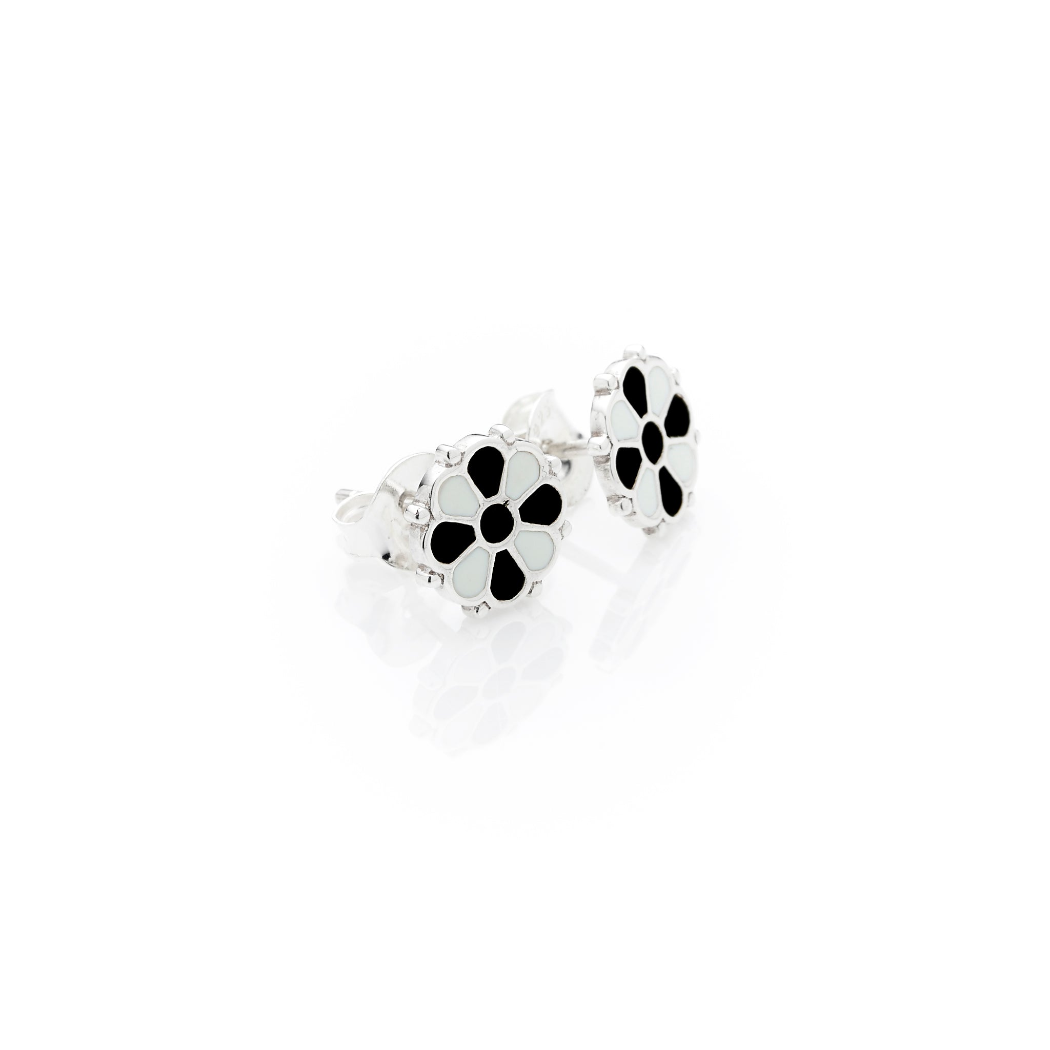 Flower Stud | Black & White Enamel with Sterling Silver
