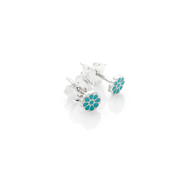 Mini Flower Stud | 925 Sterling Silver & Turquoise Enamel