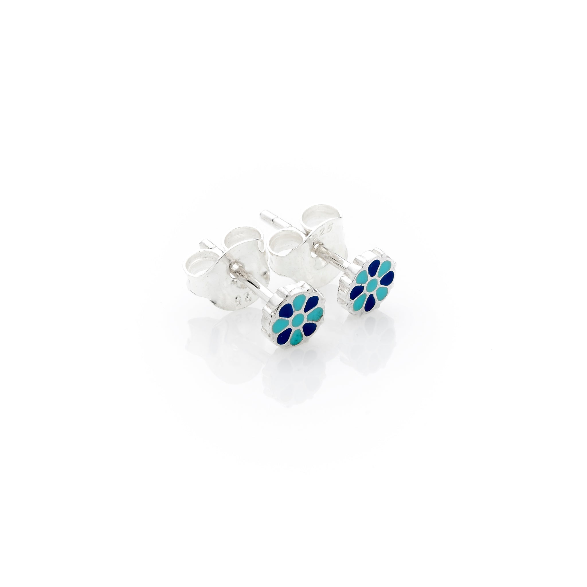Mini Flower Stud | 925 Sterling Silver with Turquoise & Lapis enamel