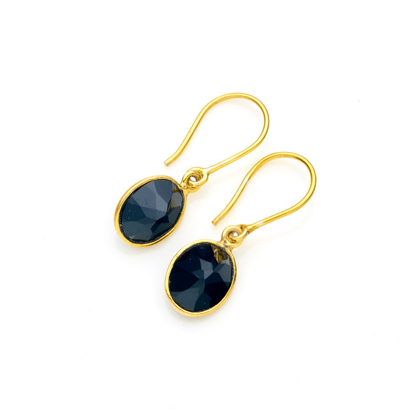 Janni Drop Earrings | Faceted Black Onyx and 925 Sterling Silver with Gold Plate
