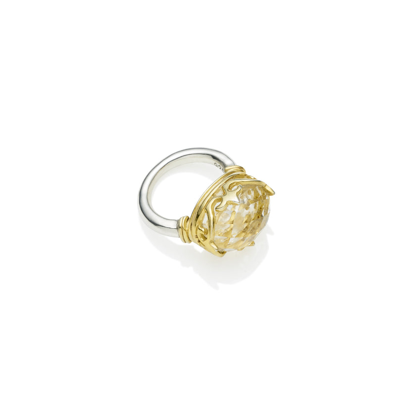 Princess Monarch Ring | Faceted Crystal and Gold Plated Sterling Silver