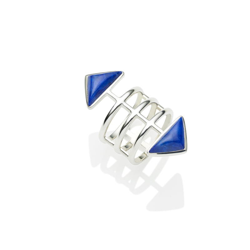 Sterling Silver & Lapis cage ring, jewellery designer, bohemian  