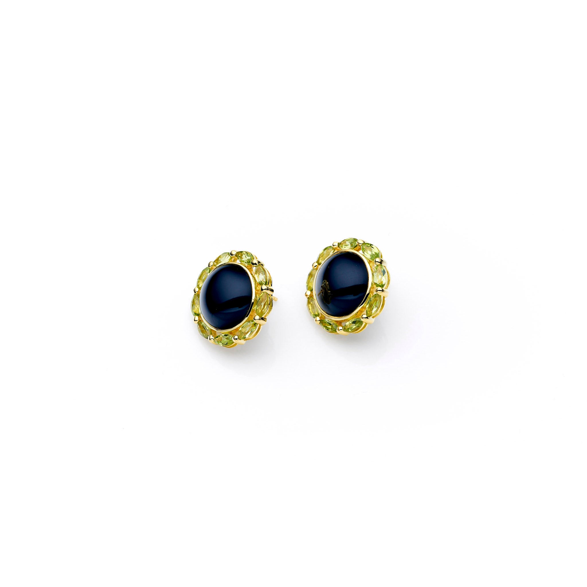 Mahu Stud | Peridot and Black Onyx with 925 Sterling Silver Gold Plate