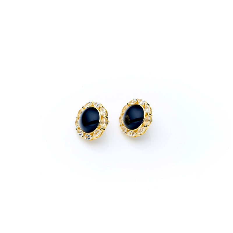 Mahu Stud | Black Onyx and White Topaz with 925 Sterling Silver Gold Plate