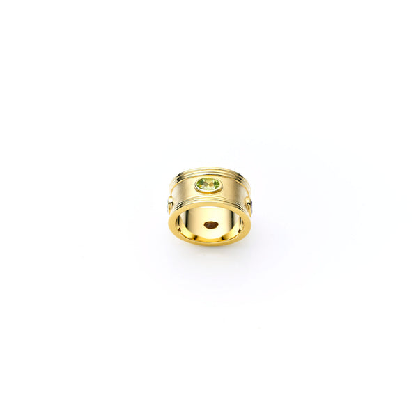 Gold and precious stones ring, jewellery designer, peridot, ruby, citrine, topaz 