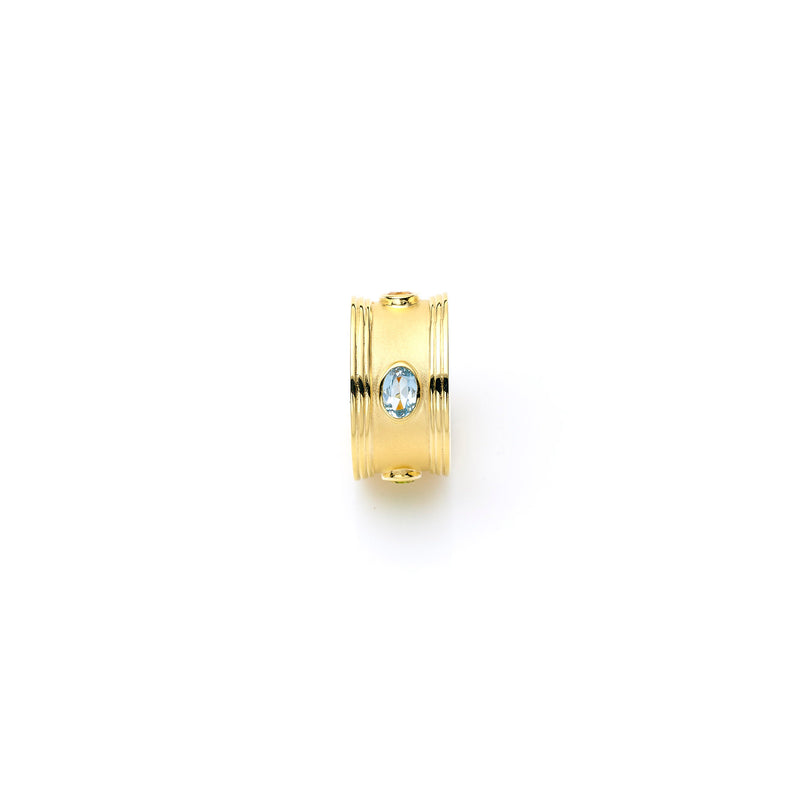 Gold and precious stones ring, jewellery designer, peridot, ruby, citrine, topaz