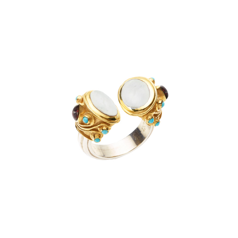 Shahaka Ring | Moonstone and Sterling Silver with Gold Plate