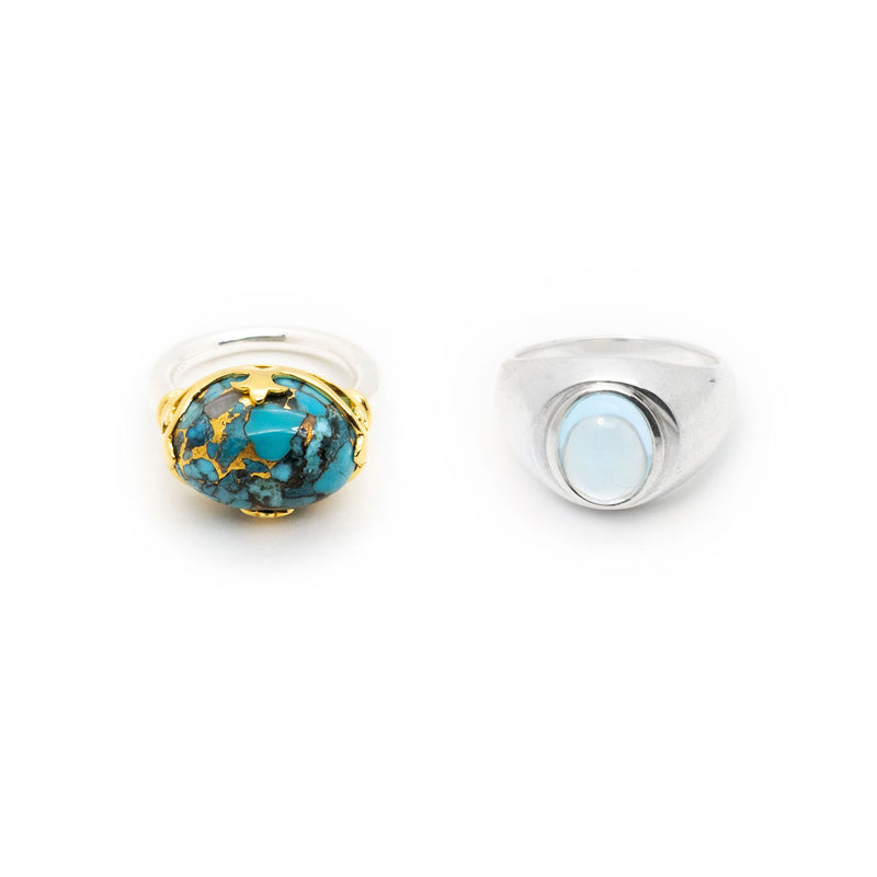 Duchess and Signet Ring Set | Blue Copper Turquoise and Blue Topaz | Valued at $471