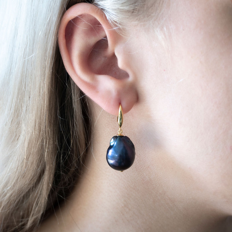 Baroque Earrings | Black Pearl and Sterling Silver