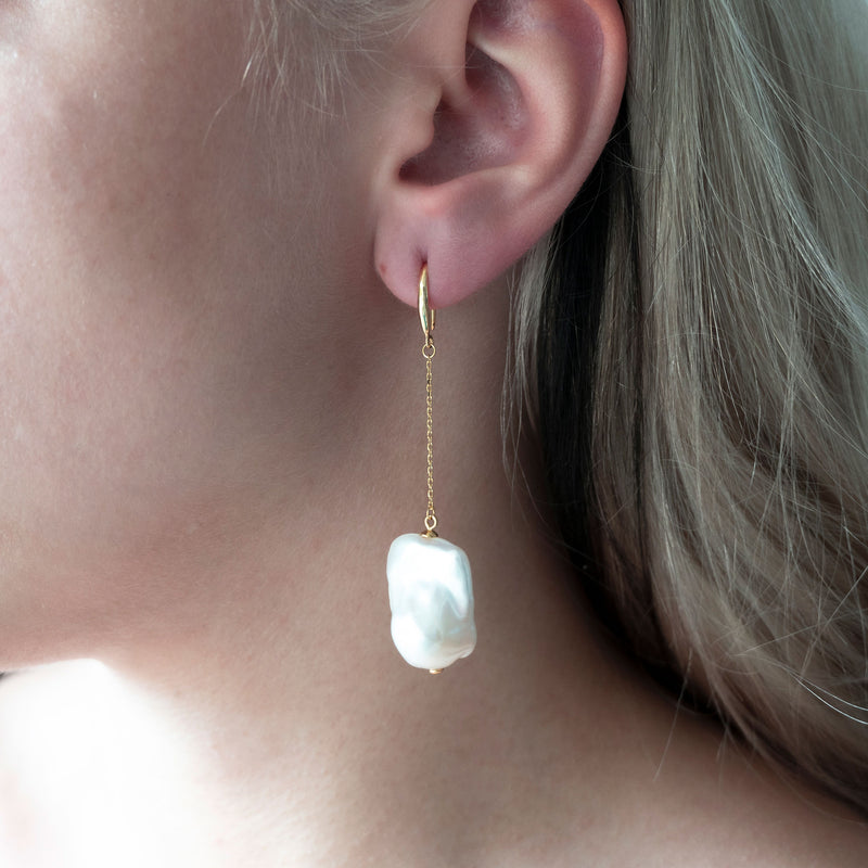 Baroque Drop Earrings | White Pearl, Sterling Silver and Gold Plate