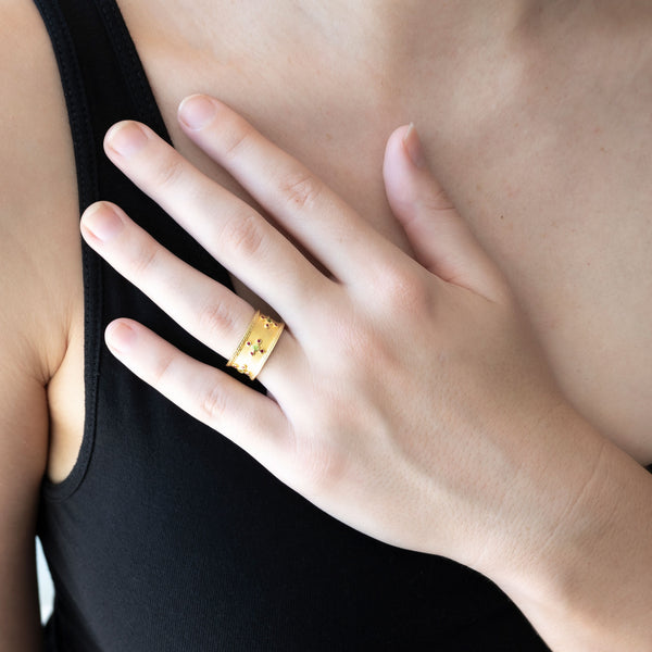 Devotion Ring | Ruby and Peridot, Sterling Silver and Gold Plate