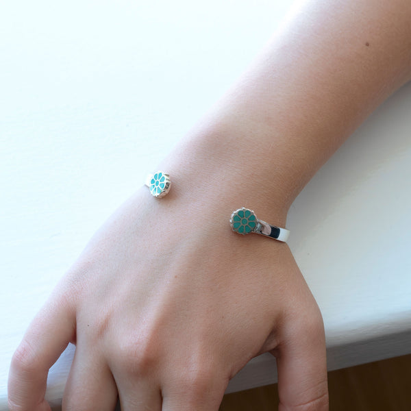 Flower Cuff | Turquoise Enamel with Sterling Silver