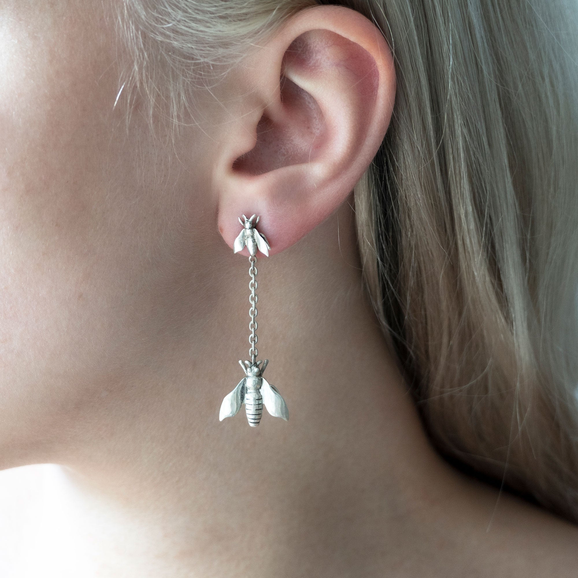 Bee Drop Earrings | Sterling Silver