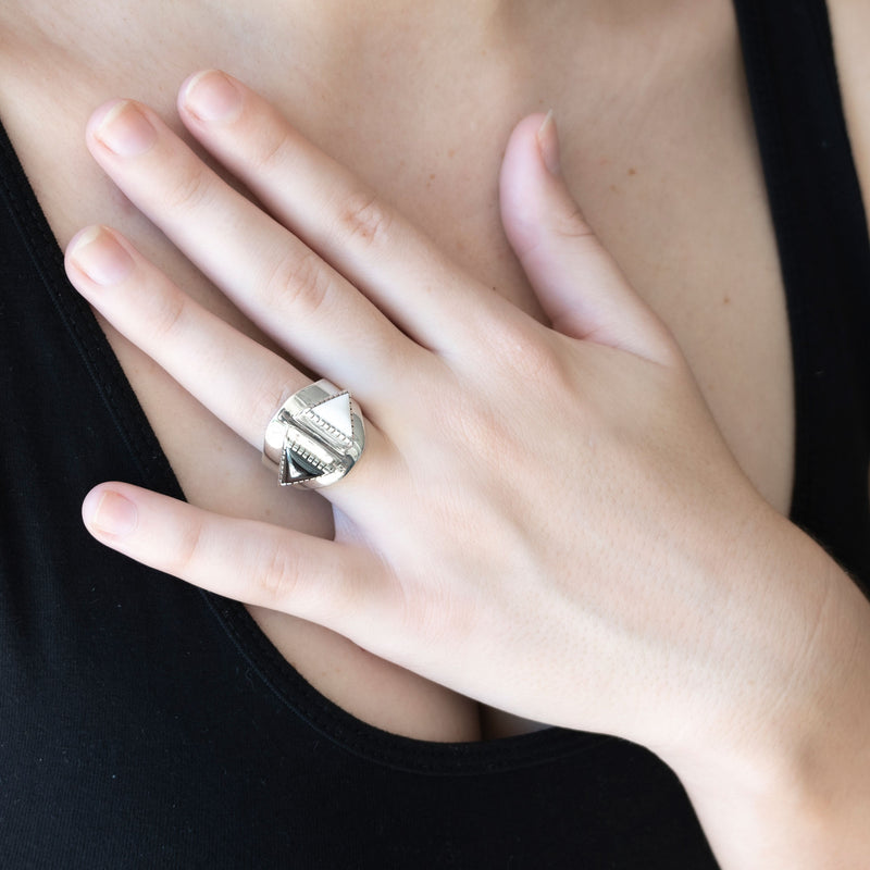 Majaji Ring | Hematite and White Agate with 925 Sterling Silver