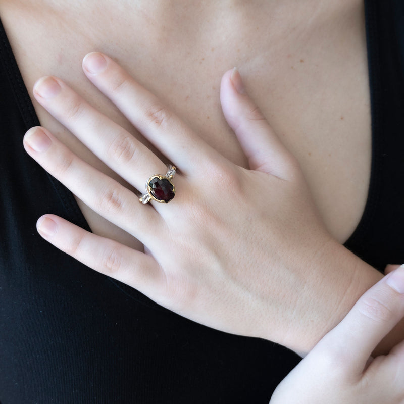 Oval Stack Ring | Garnet with Sterling Silver and Gold Plate