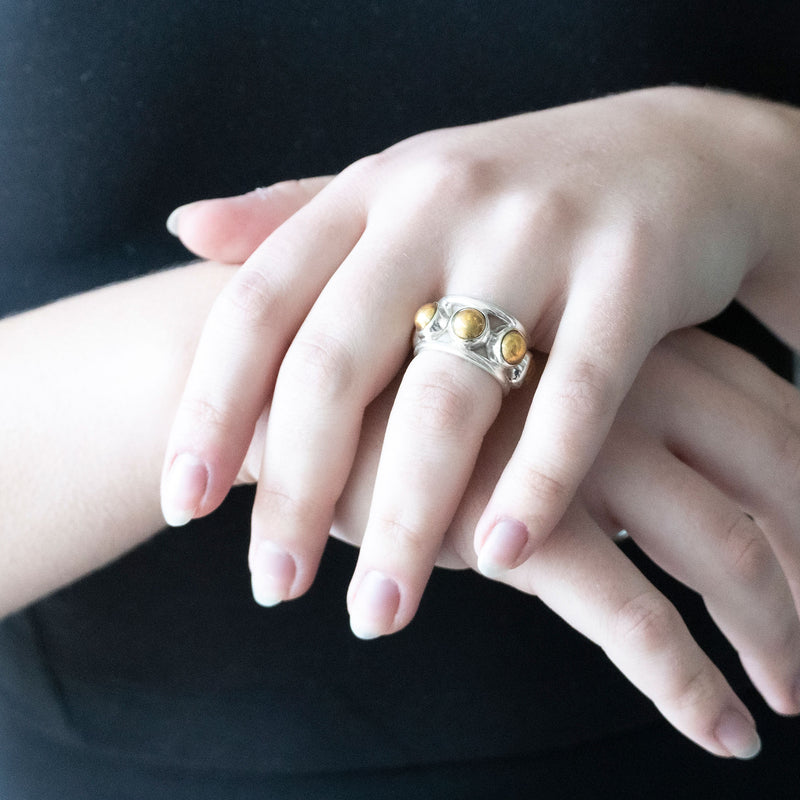 Priestess Ring | Gold Plated Brass and Sterling Silver Cabochon