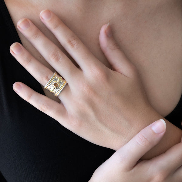 Ra Ring | 925 Sterling Silver and Gold Plate with Multi Stone
