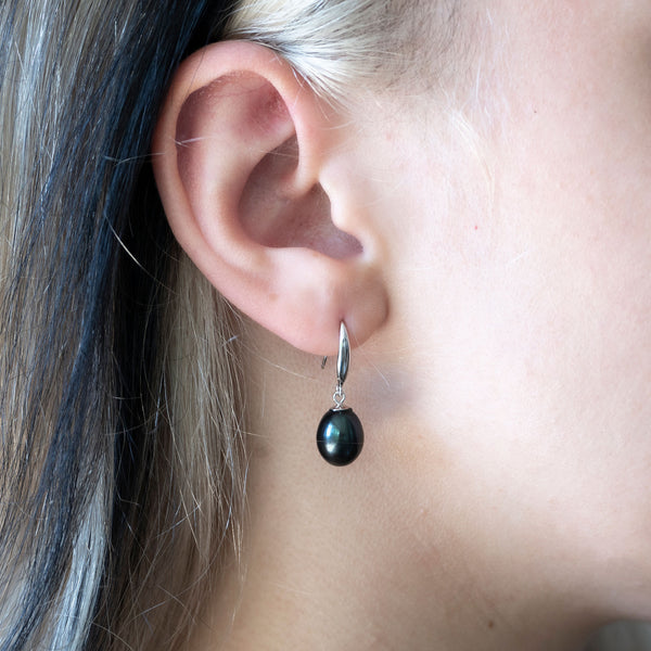 Smooth Earrings | Black Pearl, Sterling Silver and Gold Plate
