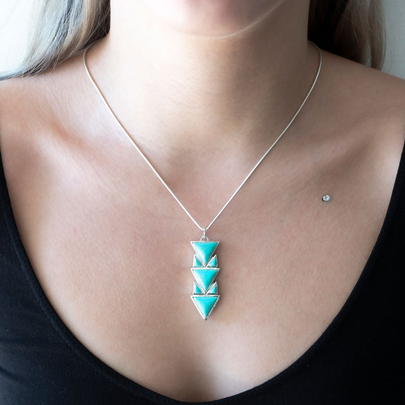 Spearhead Pendant | Turquoise and White Agate with Sterling Silver