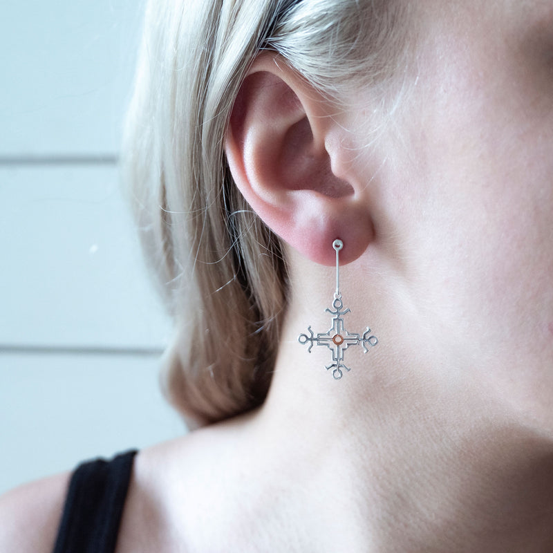Hangman Square Drop Earrings | 925 Sterling Silver and Rose Gold Plate
