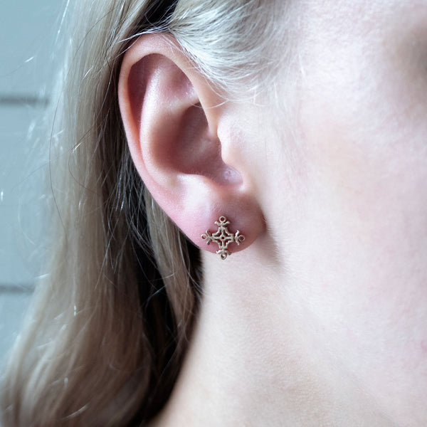 Hangman Square Studs | 925 Sterling Silver with Rose Gold Plate