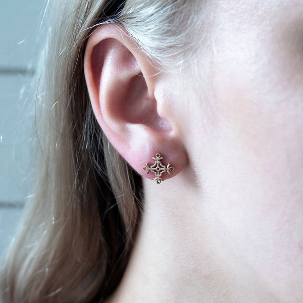 Hangman Square Studs | 925 Sterling Silver with Gold Plate