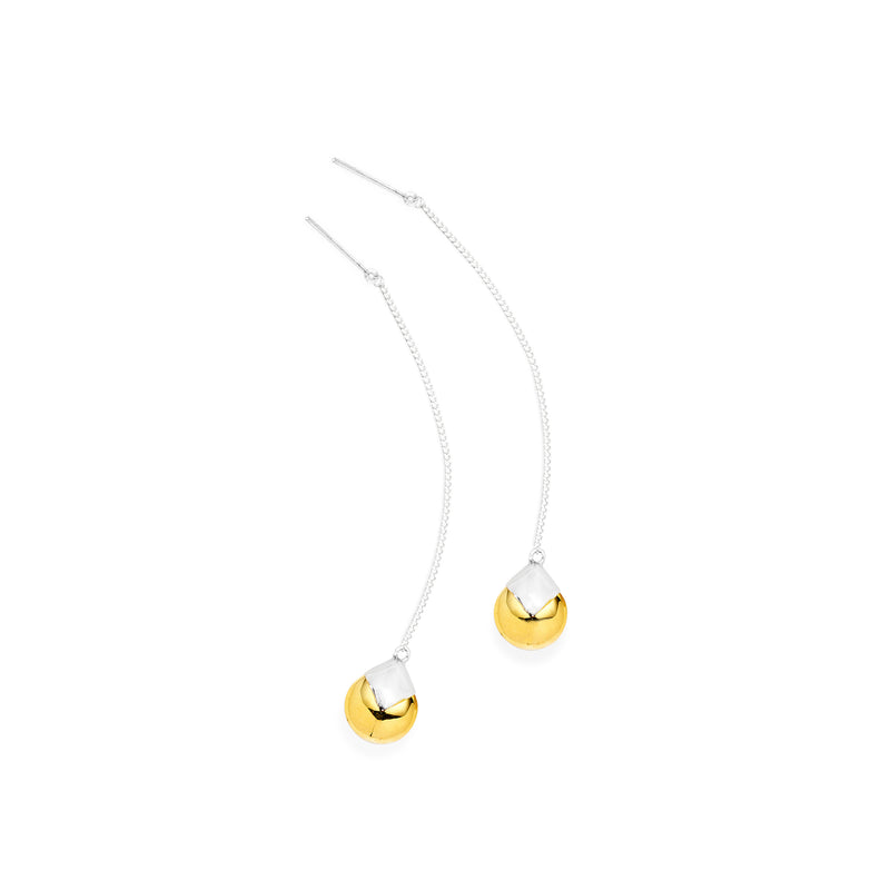 Chain Masai Long Earrings | Sterling Silver and Gold Plated Orb