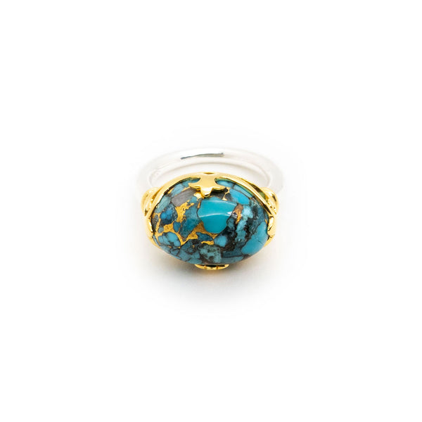 Duchess Ring | Blue Copper Turquoise, Sterling Silver with Gold Plate