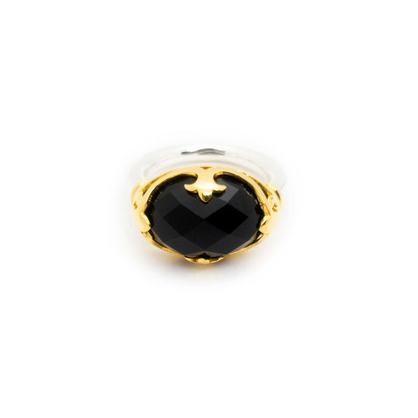Duchess Ring | Faceted Black Onyx, Sterling Silver with Gold Plate
