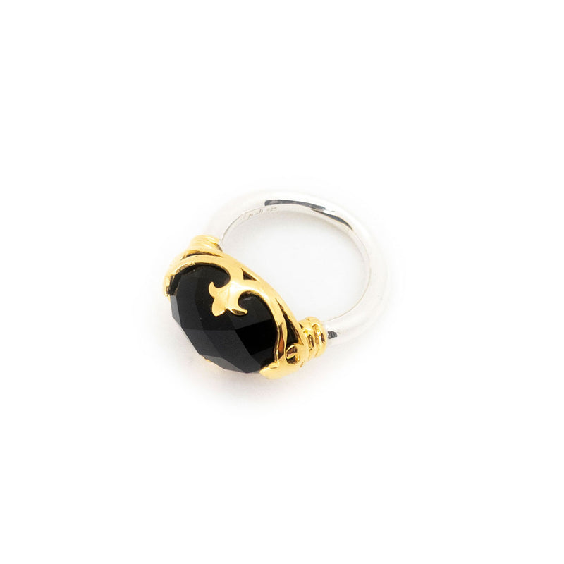 Duchess Ring | Faceted Black Onyx, Sterling Silver with Gold Plate