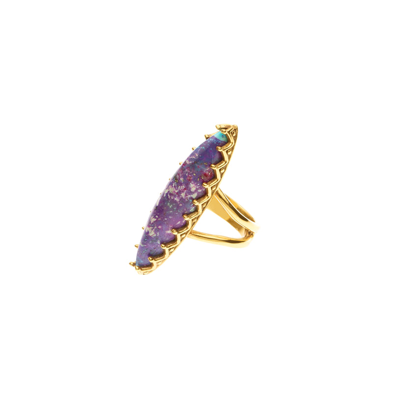 Elliptical Ring | Purple Blue Turquoise and Brass Gold Plate