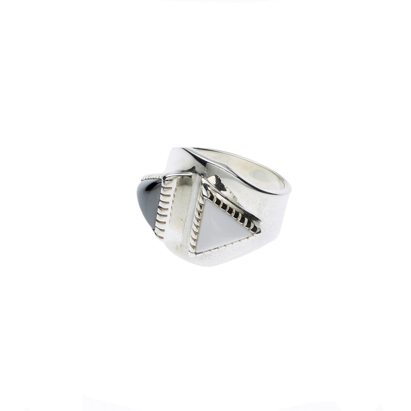 Majaji Ring | Hematite and White Agate with 925 Sterling Silver