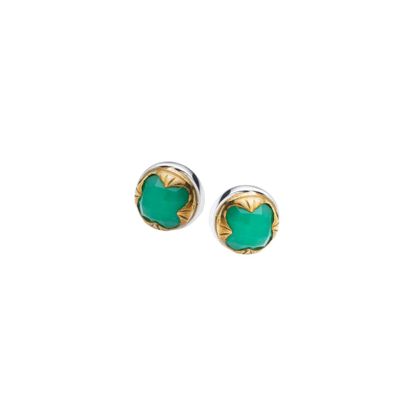 Round Stack Studs | Chrysoprase with Sterling Silver and Gold Plate
