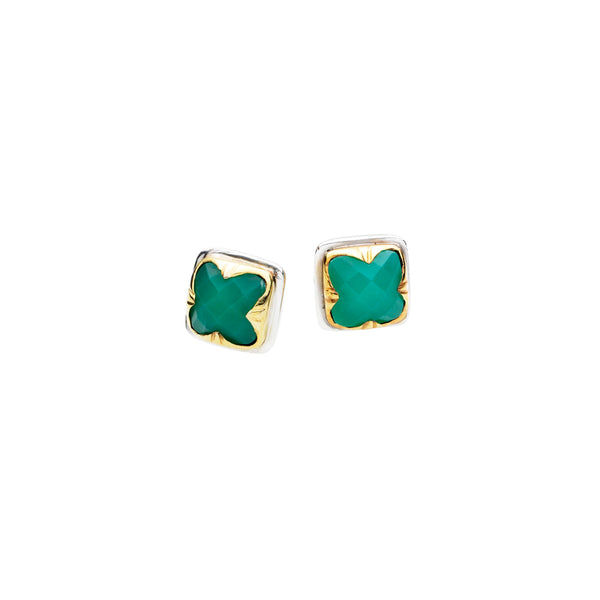 Square Stack Studs | Chrysoprase with Sterling Silver and Gold Plate
