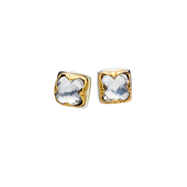 Square Stack Studs | Crystal with Sterling Silver and Gold Plate