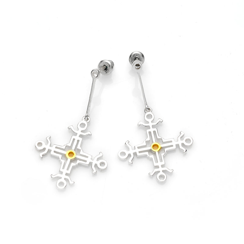 Hangman Square Drop Earrings | 925 Sterling Silver and Gold Plate