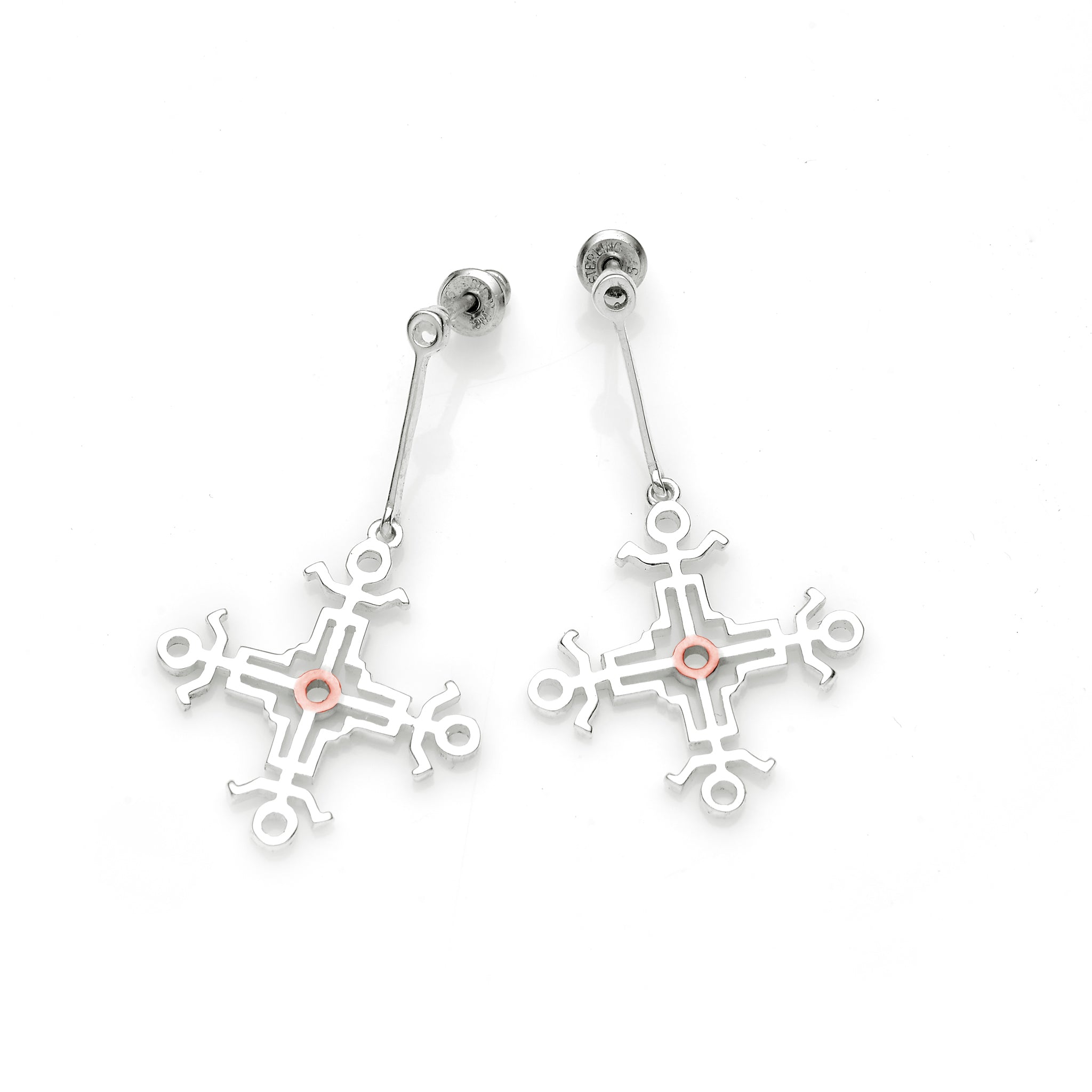 Hangman Square Drop Earrings | 925 Sterling Silver and Rose Gold Plate
