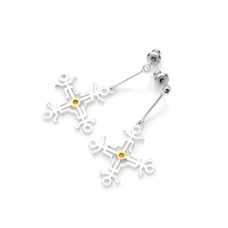 Hangman Square Drop Earrings | 925 Sterling Silver and Gold Plate