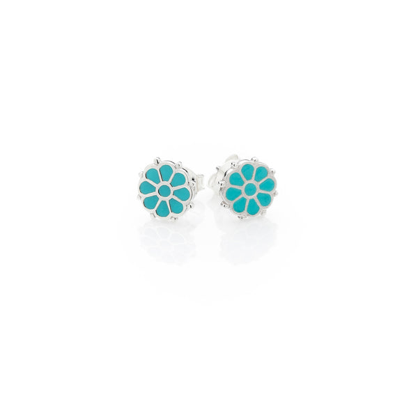 Flower Stud | Turquoise Enamel with Sterling Silver