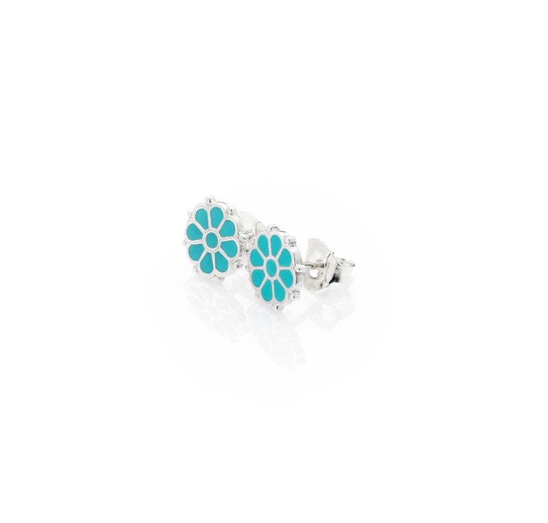 Flower Stud | Turquoise Enamel with Sterling Silver