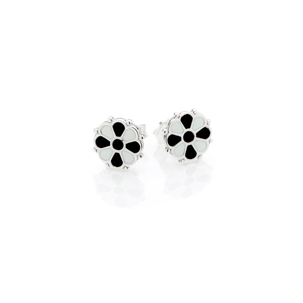 Flower Stud | Black & White Enamel with Sterling Silver