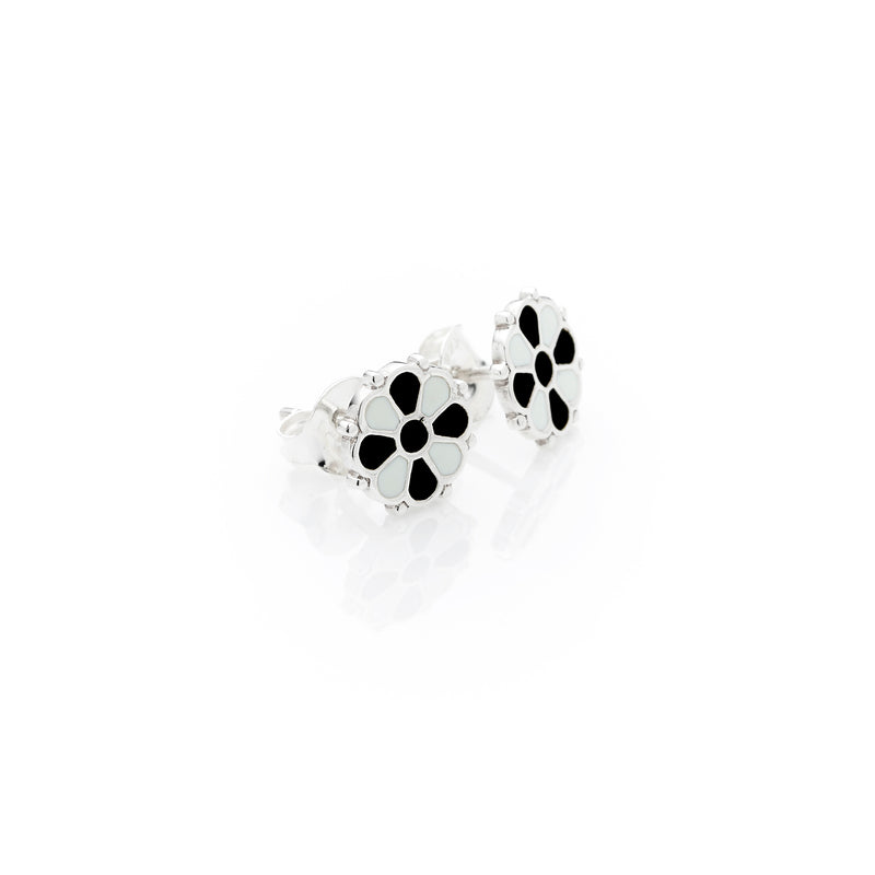Flower Stud | Black & White Enamel with Sterling Silver