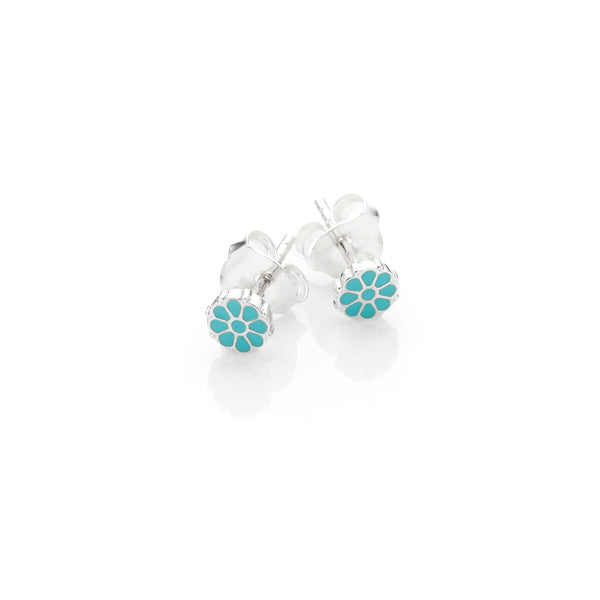 Mini Flower Stud | 925 Sterling Silver & Turquoise Enamel