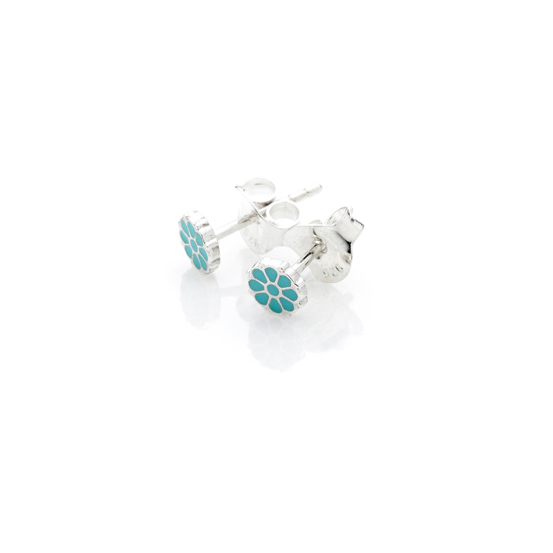 Mini Flower Stud | 925 Sterling Silver & Turquoise Enamel